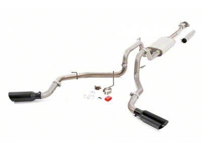 Rough Country Dual Exhaust System with Black Tips; Side Exit (21-24 2.7L EcoBoost F-150)