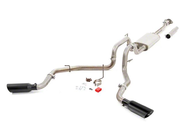 Rough Country Dual Exhaust System with Black Tips; Side Exit (15-20 2.7L EcoBoost F-150)