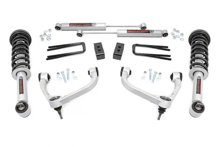 Rough Country 3-Inch Bolt-On Upper Control Arm Suspension Lift Kit with N3 Struts and Premium N3 Shocks (14-20 4WD F-150 SuperCab, SuperCrew,…