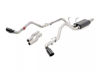Rough Country Dual Exhaust System with Black Tips; Side/Rear Exit (09-18 4.7L RAM 1500)