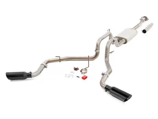Rough Country Dual Exhaust System with Black Tips; Side Exit (15-20 5.0L F-150)