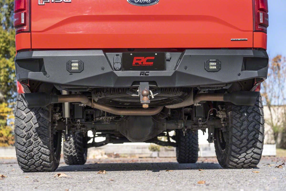 Rough Country F150 Dual Exhaust System with Black Tips; Side Exit