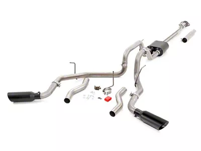 Rough Country Dual Exhaust System with Black Tips; Side/Rear Exit (11-14 5.0L F-150)