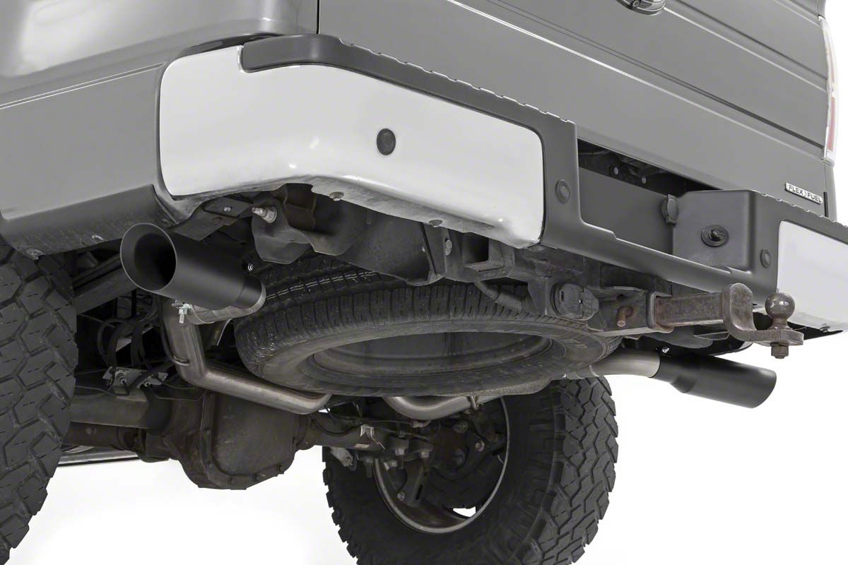 Rough Country F150 Dual Exhaust System with Black Tips; Side/Rear Exit