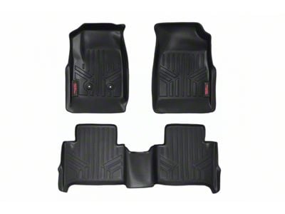 Rough Country Heavy Duty Front and Rear Floor Liners; Black (15-22 Canyon Crew Cab w/o Manual 4x4 Shifter & Vinyl Flooring)