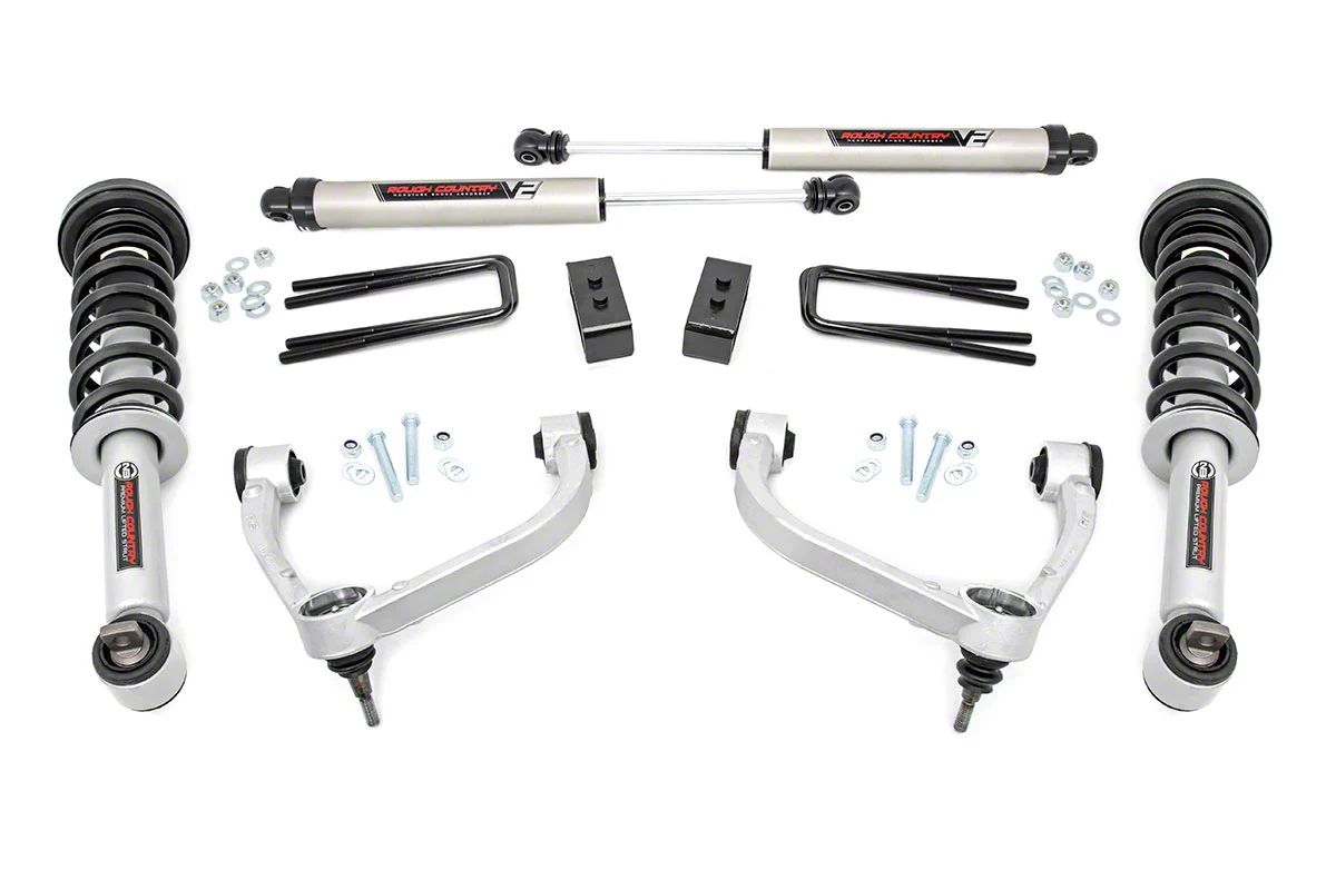 Rough Country 3-Inch Bolt-On Upper Control Arm Suspension Lift Kit with V2 Monotube Shocks (14-20 4WD F-150 SuperCab, SuperCrew, Excluding Raptor)