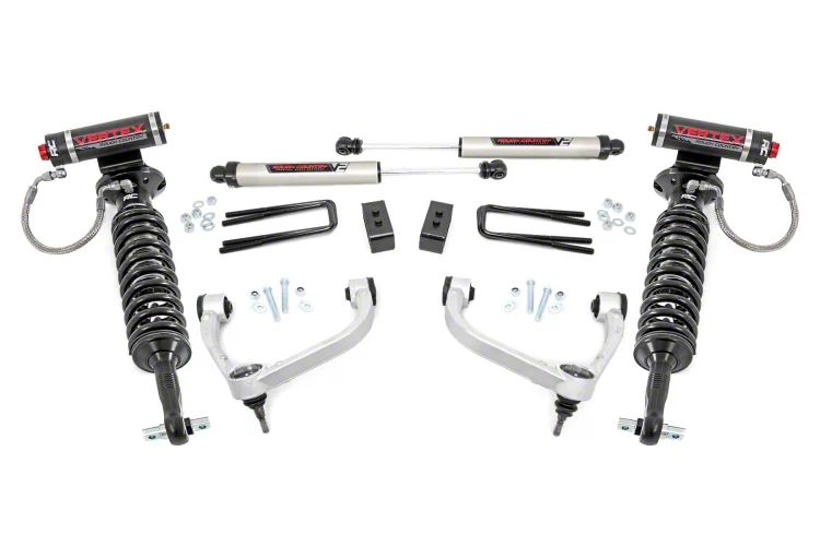Rough Country 3-Inch Bolt-On Upper Control Arm Suspension Lift Kit with Vertex Adjustable Coil-Overs and V2 Monotube Shocks (14-20 4WD F-150…