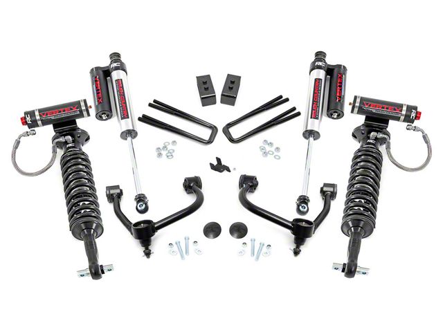 Rough Country 3-Inch Suspension Lift Kit with Vertex Adjustable Coil-Overs and Vertex Reservoir Shocks (21-22 4WD F-150 SuperCab, SuperCrew w/o CCD System, Excluding PowerBoost, Powerstroke, Raptor & Tremor)