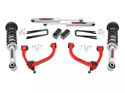 Rough Country 3-Inch Bolt-On Suspension Lift Kit with Premium N3 Shocks; Red (09-13 4WD F-150 SuperCab, SuperCrew, Excluding Raptor)