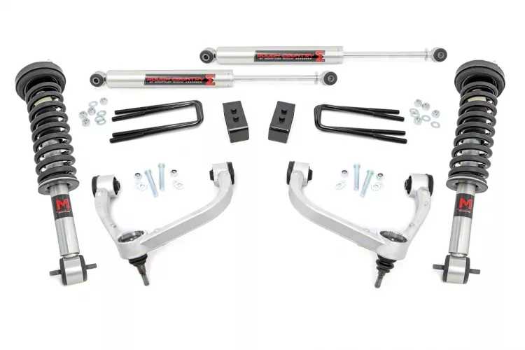 Rough Country 3-Inch Bolt-On Upper Control Arm Suspension Lift Kit with M1 Monotube Struts and Shocks (14-20 4WD F-150 SuperCab, SuperCrew,…