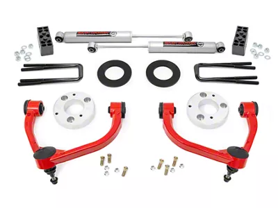 Rough Country 3-Inch Bolt-On Upper Control Arm Suspension Lift Kit with Premium N3 Shocks; Red (14-20 4WD F-150 SuperCab, SuperCrew, Excluding Raptor)
