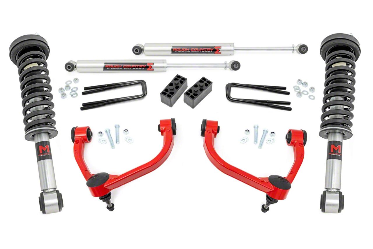 Rough Country 3-Inch Suspension Lift Kit with M1 Struts and M1 Rear Shocks; Red (09-13 4WD F-150 SuperCab, SuperCrew, Excluding Raptor)
