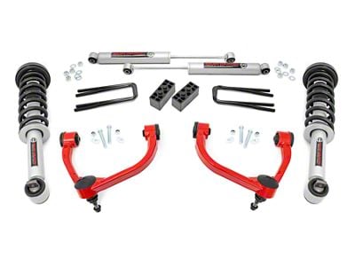 Rough Country 3-Inch Bolt-On Upper Control Arm Suspension Lift Kit with N3 Struts and Premium N3 Shocks; Red (14-20 4WD F-150 SuperCab, SuperCrew, Excluding Raptor)