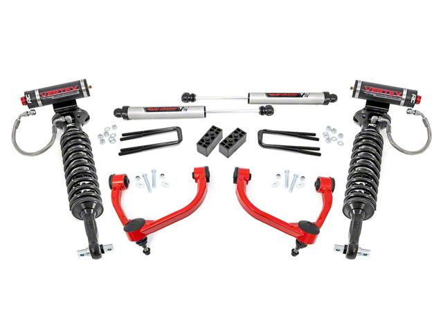 Rough Country 3-Inch Bolt-On Upper Control Arm Suspension Lift Kit with Vertex Adjustable Coil-Overs and V2 Monotube Shocks; Red (14-20 4WD F-150 SuperCab, SuperCrew, Excluding Raptor)