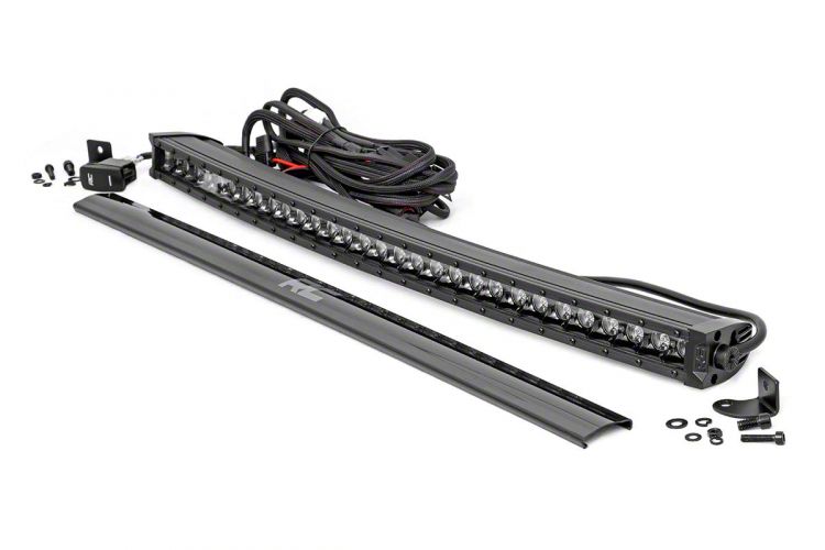 Rough Country 30-Inch Black Series Curved Single Row Cool White DRL LED Light Bar; Spot Beam (Universal; Some Adaptation May Be Required)