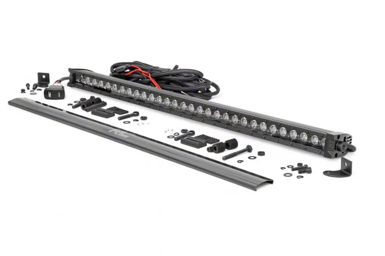 Rough Country 30-Inch Black Series Straight Single Row Cool White DRL LED Light Bar; Spot Beam (Universal; Some Adaptation May Be Required)
