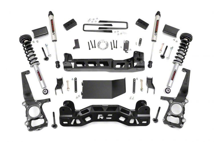 Rough Country 4-Inch Suspension Lift Kit with Lifted Struts and V2 Monotube Shocks (11-13 4WD F-150, Excluding Raptor)