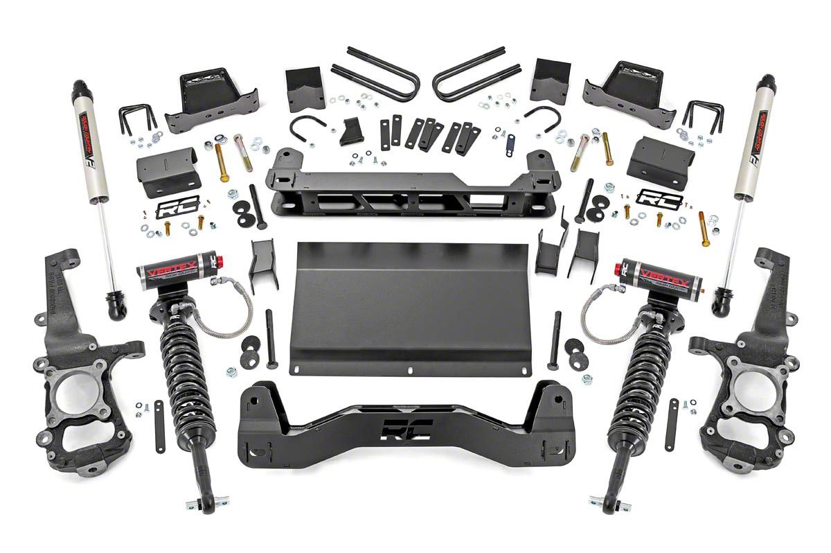 Rough Country 6-Inch Suspension Lift Kit with Vertex Adjustable Coil-Overs and V2 Monotube Shocks (21-24 4WD F-150 SuperCab, SuperCrew w/o CCD…