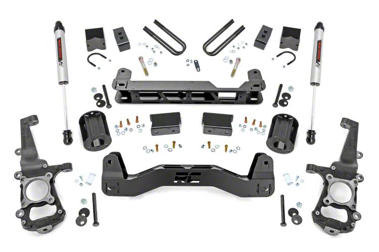 Rough Country 6-Inch Suspension Lift Kit with V2 Monotube Shocks (21-24 2WD F-150 SuperCab, SuperCrew w/o CCD System)