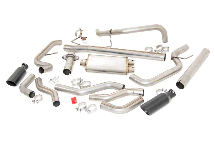 Rough Country F150 Dual Exhaust System with Black Tips; Side Exit