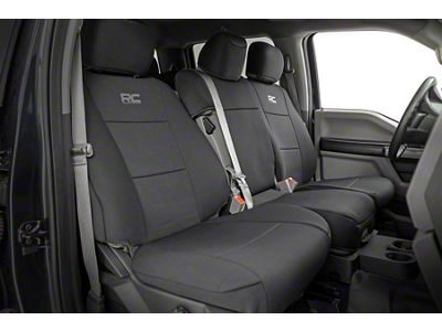 Rough Country Neoprene Front and Rear Seat Covers; Black (15-25 F-150 SuperCrew w/ Front Bench Seats)