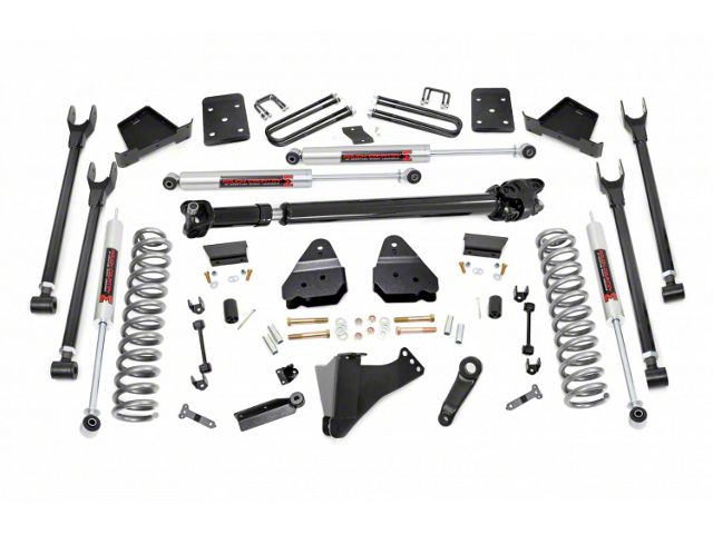 Rough Country 6-Inch 4-Link Suspension Lift Kit with Front Driveshaft and M1 Monotube Shocks (17-22 4WD 6.7L Powerstroke F-250 Super Duty w/ 4-Inch Rear Axle & w/o Factory Overload Springs)