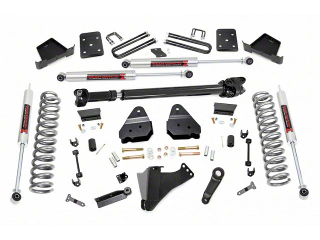 Rough Country 6-Inch Suspension Lift Kit with Front Driveshaft and M1 Monotube Shocks (17-22 4WD 6.7L Powerstroke F-250 Super Duty w/ 4-Inch Rear Axle & Factory Overload Springs)
