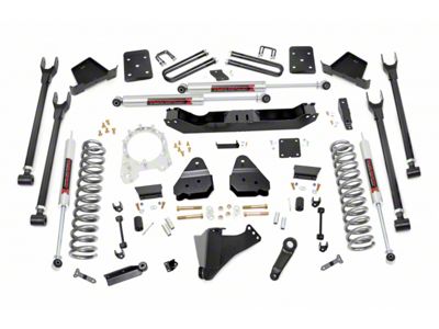 Rough Country 6-Inch 4-Link Suspension Lift Kit with M1 Monotube Shocks (17-22 4WD 6.7L Powerstroke F-350 Super Duty SRW w/ 3.50-Inch Rear Axle & w/o Factory Overload Springs)