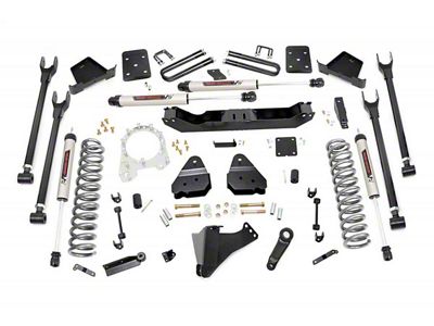 Rough Country 6-Inch 4-Link Suspension Lift Kit with V2 Monotube Shocks (17-22 4WD 6.7L Powerstroke F-350 Super Duty w/ 4-Inch Rear Axle & w/o Factory Overload Springs)