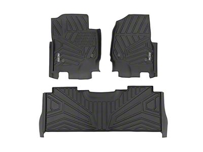 Rough Country Flex-Fit Front and Rear Floor Mats; Black (17-25 F-350 Super Duty SuperCrew w/o Floor Shifter)