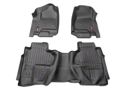 Rough Country Heavy Duty Front and Rear Floor Mats; Black (14-18 Silverado 1500 Double Cab, Crew Cab)