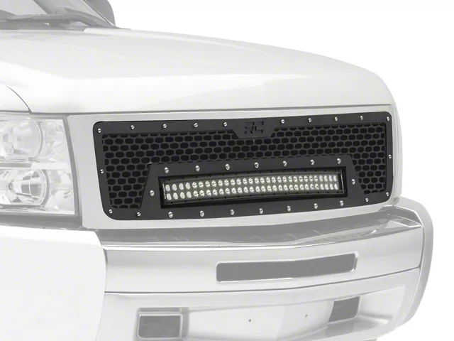 Rough Country Mesh Upper Grille Insert with 30-Inch Black Series LED Light Bar; Black (07-13 Silverado 1500)