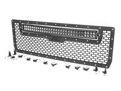 Rough Country Mesh Upper Grille Insert with 30-Inch Black Series LED Light Bar; Black (14-15 Sierra 1500)