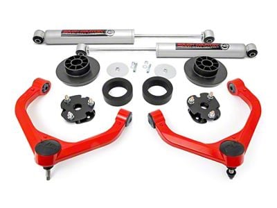 Rough Country 3-Inch Bolt-On Suspension Lift Kit with Premium N3 Shocks; Red (12-18 4WD RAM 1500 w/o Air Ride)