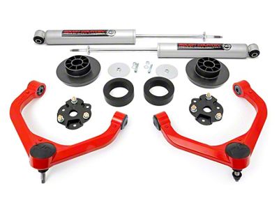 Rough Country 3-Inch Bolt-On Suspension Lift Kit with Premium N3 Shocks; Red (19-24 4WD RAM 1500 w/o Air Ride, Excluding Rebel & TRX)
