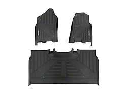 Rough Country Flex-Fit Front and Rear Floor Mats; Black (19-24 RAM 1500 Crew Cab)