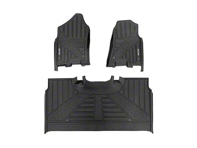 Rough Country Flex-Fit Front and Rear Floor Mats; Black (19-24 RAM 1500 Crew Cab)