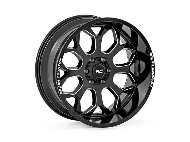 Rough Country 96 Series Gloss Black Milled 6-Lug Wheel; 22x10; -19mm Offset (19-24 RAM 1500)