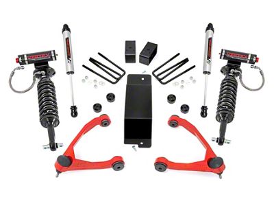 Rough Country 3.50-Inch Forged Upper Control Arm Suspension Lift Kit with Vertex Adjustable Coil-Overs and V2 Monotube Shocks; Red (07-16 4WD Sierra 1500 w/ Stock Cast Steel or Aluminum Control Arms, Excluding 14-16 Denali)