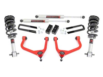 Rough Country Suspension 3.50-Inch Suspension Lift Kit with M1 Struts and Rear M1 Monotube Shocks; Red (19-25 Sierra 1500 w/ 5.80-Foot Short Box & w/o Adaptive Ride Control, Excluding AT4 & Denali)