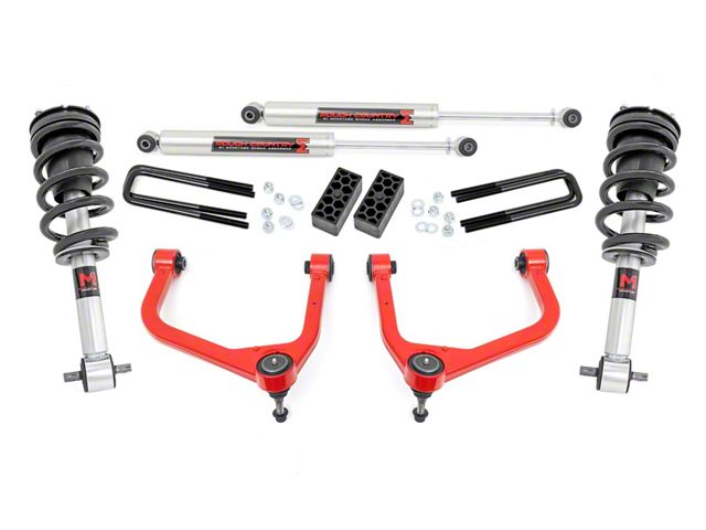 Rough Country 3.50-Inch Suspension Lift Kit with M1 Struts and Rear M1 Monotube Shocks; Red (19-24 Sierra 1500 w/ 5.80-Foot Short Box & w/o Adaptive Ride Control, Excluding AT4 & Denali)