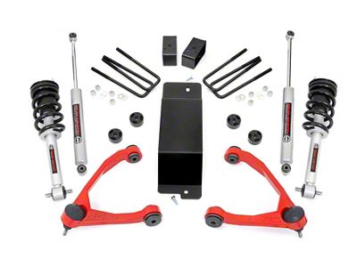 Rough Country 3.50-Inch Suspension Lift Kit with Upper Control Arms and Lifted N2.0 Struts; Red (14-16 4WD Sierra 1500 w/ Stock Cast Steel Control Arms, Excluding Denali)