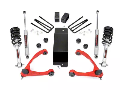 Rough Country 3.50-Inch Suspension Lift Kit with Upper Control Arms and Lifted N2.0 Struts; Red (07-13 4WD Sierra 1500 w/ Stock Cast Steel Control Arms)