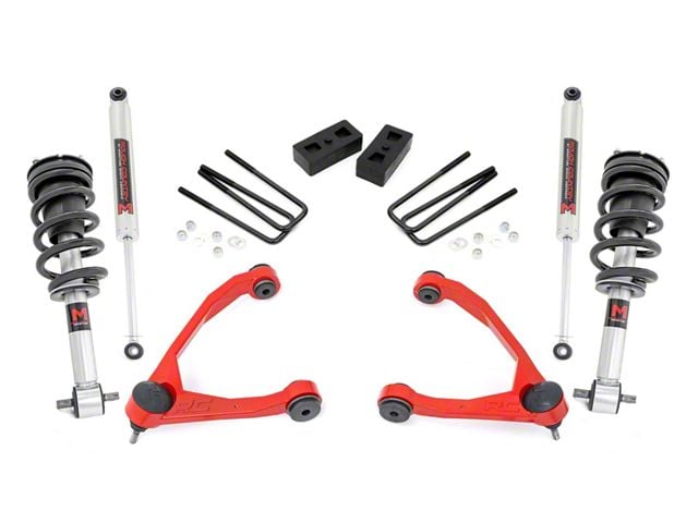 Rough Country 3.50-Inch Suspension Lift Kit with Upper Control Arms and M1 Monotube Shocks; Red (07-16 2WD Sierra 1500, Excluding 14-16 Denali)