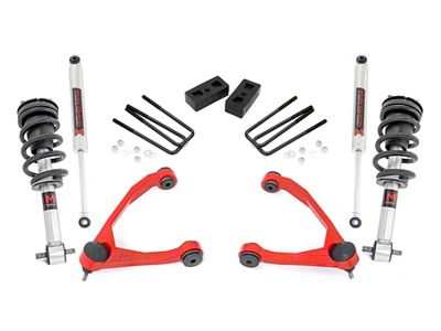 Rough Country 3.50-Inch Suspension Lift Kit with Upper Control Arms, M1 Monotube Struts and Shocks; Red (07-13 2WD Sierra 1500)