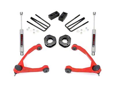 Rough Country 3.50-Inch Suspension Lift Kit with Upper Control Arms and Premium N3 Shocks; Red (07-18 2WD Sierra 1500, Excluding 14-18 Denali)