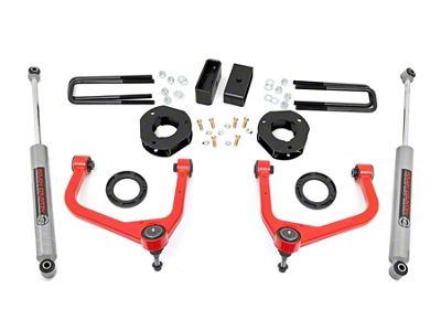 Rough Country Suspension 3.50-Inch Suspension Lift Kit with Upper Control Arms and Premium N3 Shocks; Red (19-25 Sierra 1500 Crew Cab w/ 5.80-Foot Short Box, Excluding AT4 & Denali)