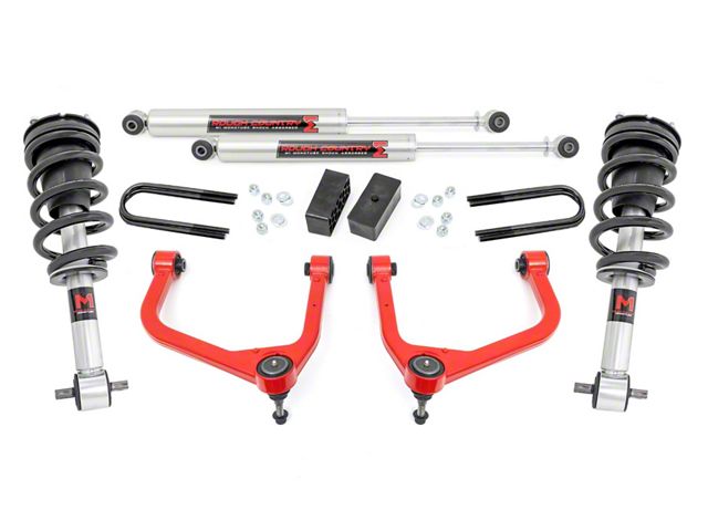 Rough Country 3.50-Inch Suspension Lift Kit with M1 Struts and M1 Rear Shocks; Red (19-24 Sierra 1500 w/ OEM Mono-Leaf Springs & w/o Adaptive Ride Control, Excluding AT4)