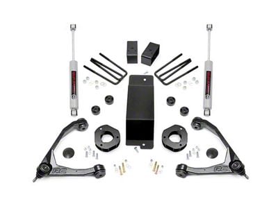 Rough Country 3.50-Inch Suspension Lift Kit with Upper Control Arms and Premium N3 Shocks (07-16 4WD Sierra 1500 w/ Stock Cast Aluminum or Cast Steel Control Arms, Excluding 14-16 Denali)