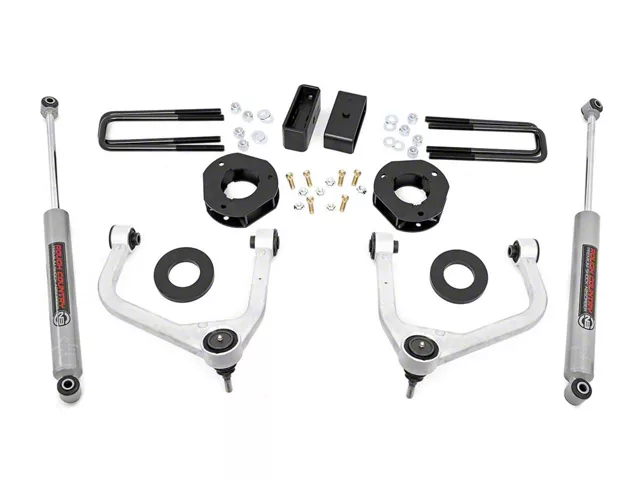 Rough Country 3.50-Inch Suspension Lift Kit with Upper Control Arms and Premium N3 Shocks (19-24 Sierra 1500 Crew Cab w/ 5.80-Foot Short Box, Excluding AT4 & Denali)
